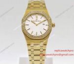 Swiss Copy Audemars Piguet Royal Oak Gold Diamond Bezel White Face Watch